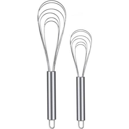 2 stk. Flat Wire Egg Whisk i Rustfritt Stål, 8 tommer og 10 tommer Kjøkken Saus Egg Visker for Blanding, Visping, Piskning