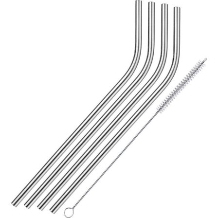 Go Go Gadget - Med rengjøringsbørster - Ideell for cocktailer og smoothies - Sett med 4 - Gjenbrukbare drikkestrå i rustfritt stål/stål, buet