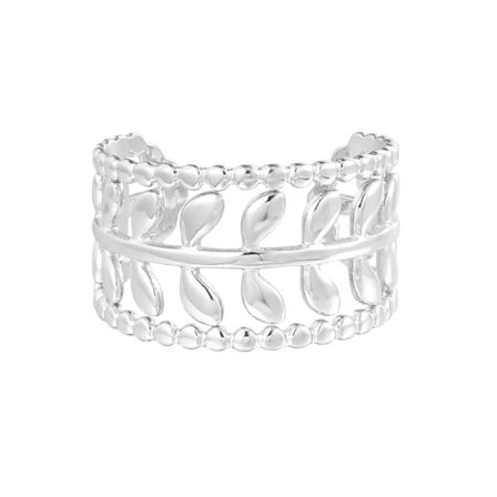 Ring i Rostfritt Stål med Löv & Kulor - Silver - Justerbar