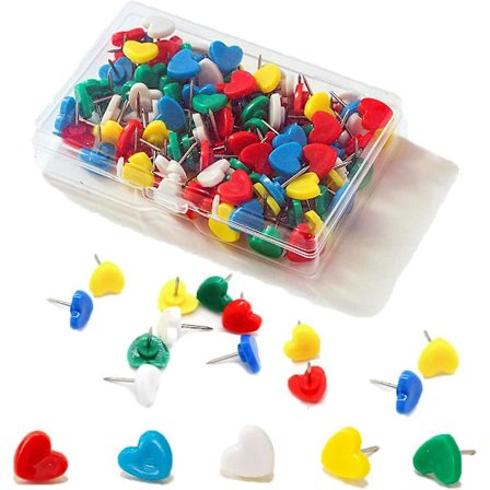 Farverige hjerte tegnestifter, tegnestifter med plasthoved, korttegninger, søde tegnestifter (100 stk)