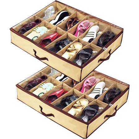 2 stk. opbevaringspose til kvinder og børn, 12 rum, foldbar skabsarrangør til under sengen, beige