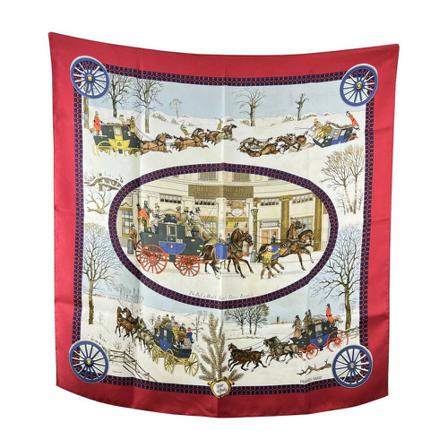 Hermès Vintage, Pre-owned Scarf LHiver En Poste 1975 Philippe Ledoux Rood, Dames, Maat:L