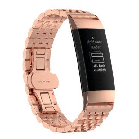 Fitbit Charge 3 snyggt klockarmband i rostfritt stål - Roséguld