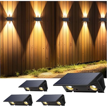 Solar Væglampe Udendørs, Op og Ned Solar Væglampe Varm Hvid 1500mAh Solar Lampe IP67 Vandtæt 4 Stk 100 Lumen