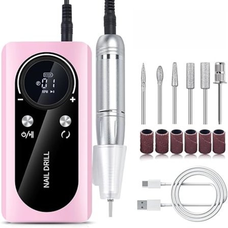 Elektrisk 45000RPM Nagelfil Uppladdningsbar Portabel Nagelfil Elektrisk DIY Nagelborr Kit med Smart LCD-Skärm för Gel Manikyr
