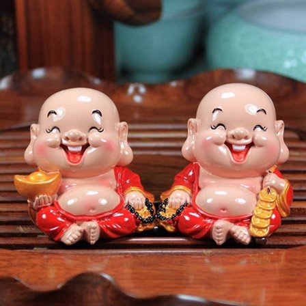 2 set skrattande Buddha rika konst hantverk söta bildekoration acc