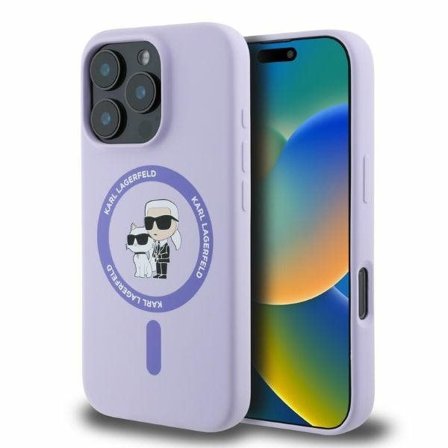 Karl Lagerfeld silikoni Karl & Choupette Ring MagSafe iPhone 16 Pro Max - violetti