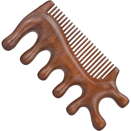 Hodebunnsmassasjeapparat i tre, 4-i-1 Gua Sha-kam for hår og kropp - Bred/fin tann Meridian-massasjeverktøy for ansikt, nakkeavslapping og stress