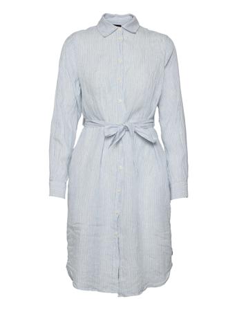 Isa Linen Shirt Dress Knelang Kjole Blå Lexington Clothing