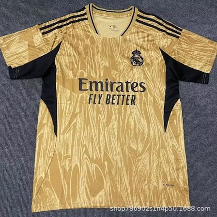 2025-2026 sesongen Real Madrid Club fotballdrakt, supporterutgave, gullfarget spesialutgave