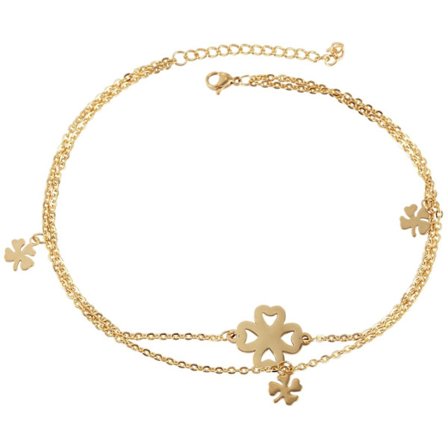 Guld Fotsmycke Fotlänk Vristlänk Fotkedja i Stål med Fyrklöver
