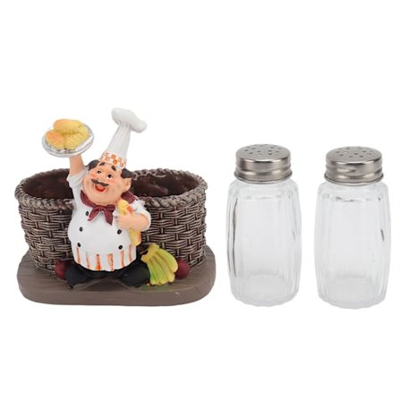 Kok figurholder Dekorativ syntetisk harpiks Genial Levende kokfigurholder med 2 glas sauceflasker