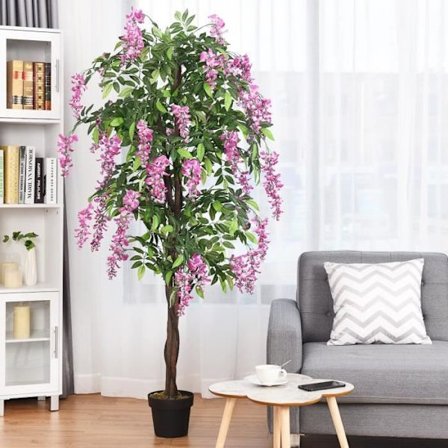 Konstgjord växt med falska rosa blommor 180 cm falskt träd med kruka inomhus eller utomhusdekoration Wisteria
