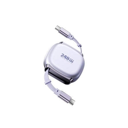 Udtrækkeligt, spiralformet USB-C-kabel 480 Mbps 240 W til bærbar computer, telefon, tablet, Type-C han til han-kabel, strøm og data (lilla)