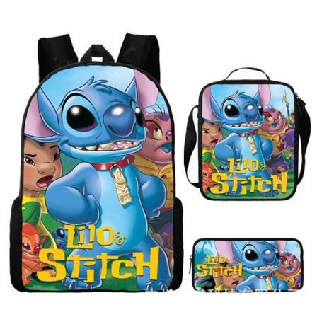Stitch-reppu, koululaukku, kynäpussi, lounaslaukku, 3 osan sarja marinblå