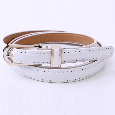 Nytt mode dam vintage accessoarer casual tunn fritidsläderbälte(102cm x 1,5cm,Vit)