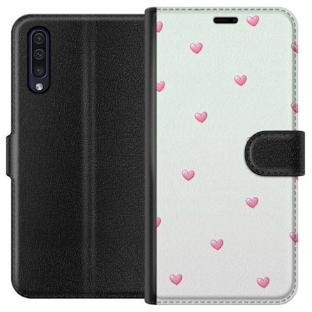 Kompatibel Tegnebogsetui til Samsung Samsung Galaxy A50 Minimalistisk mønster med lyserøde hjerter på en lysegrå baggrund, sødt og enkelt design