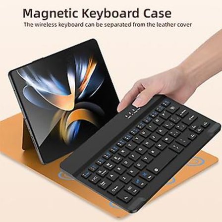 Trådløst tastatur for Samsung Galaxy Z Fold 4 3 2 Magnetisk sammenleggbart stativ Lær tastaturdeksel med pennholder og mus