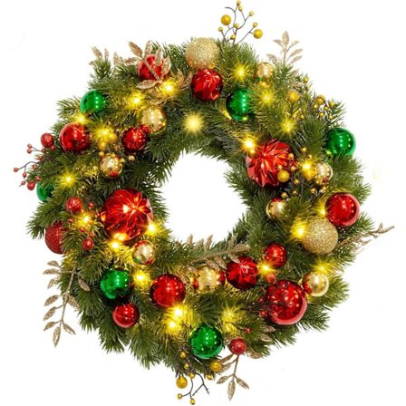 Avoalre 40CM LED Julkrans Batteridriven med Timer 8 Lägen Upplyst Krans för Ytterdörr Öppen Spis Vägg Jul Festival Heminredning