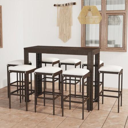 Bargrupp För Trädgården Med Dynor 9 Delar Konstrotting Brun