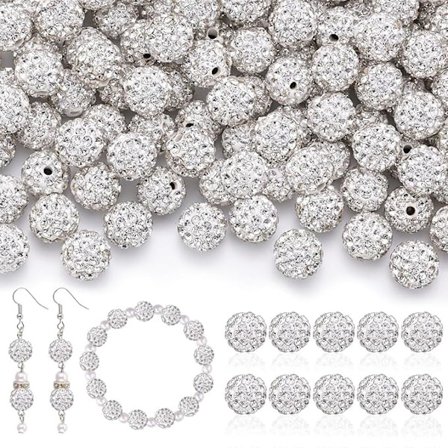 50 stk. 10 mm Bubblegum-perler Bulk Tykke Resin Rhinestone-perler Sølv Runde Akryl Perler Penneperler Løse Avstandsperler Diskokuleperler for 