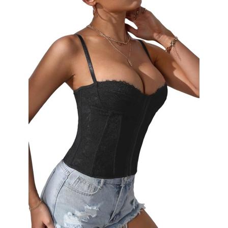 Kvinnors spetsklippning Krok och ögon ärmlös Criss Cross Back Corset Cami Crop Top