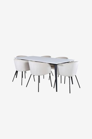 Venture Home - Spisegruppe Jimmy med 6 spisebordsstole Berit - Hvid - Spisegrupper - Fra Homeroom