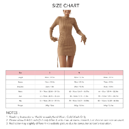 Dam Tröjklänning Långärmad Bodycon Ståkrage Sidodragsko Slim Fit Ribbstickad Klänning Ljusbrun M