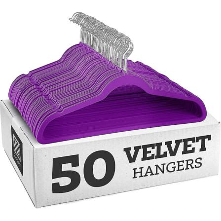 Liukumattomat samettiset henkarit - Pukuhenkarit (10 kpl) [DB] deep purple galvanized hook