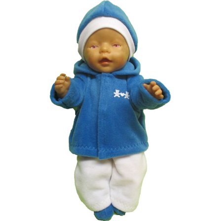 Mellanblå/vit fleecedress till Baby Born, dockkläder