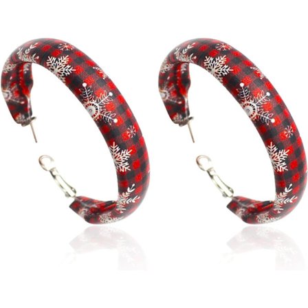 Faux läder Buffalo Röd Pläd Big Hoop örhängen för kvinnor Girl Teen