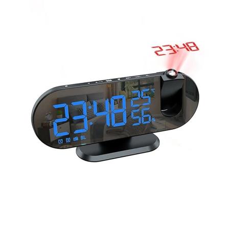 Projektorur med radio - Digitalt ur - USB-urradio med dobbelte alarmer og LED-spejlskærm - 180 roterbar white