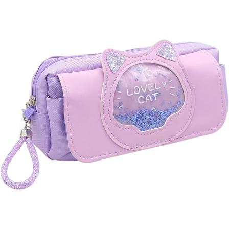 Viole söpö hiekka kissan kynäpussi tytöille, suuri kapasiteetti