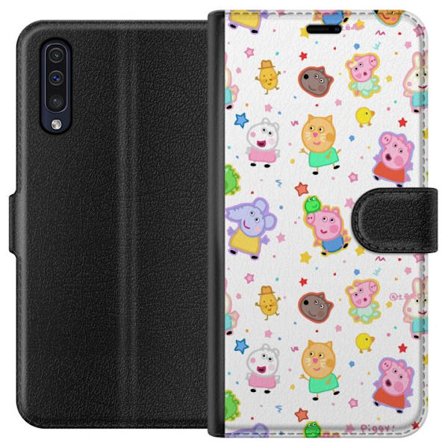Kompatibel Tegnebogsetui til Samsung Galaxy A50 Farverige tegneserie dyrekarakterer i en legende stil med stjerner og prikker på en lys baggrund