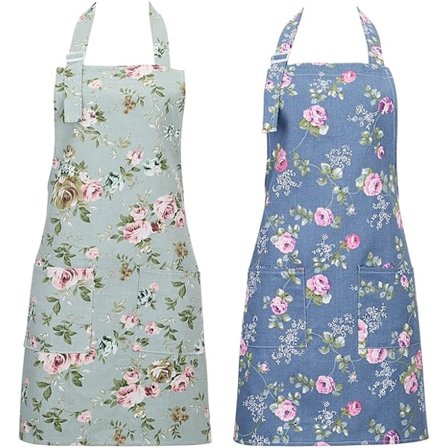 2-pak kjøkkenforklær for kvinner, justerbare blomsterforklær kokkebakere forkle matlagingsforkle med store lommer for matlaging baking hagearbeid