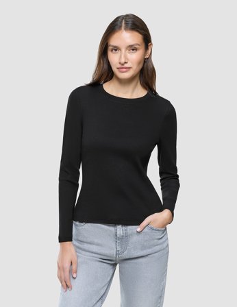 Shaping New Tomorrow - Dam - Long Sleeve Rib T-shirt - Black - Storlek S