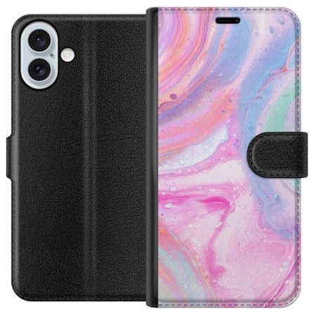 Kompatibel Tegnebogsetui til Apple Apple iPhone 16 Plus Abstrakt pastelfarvet marmor kunst med flydende akryl effekt i lyserød, blå og grøn til mod