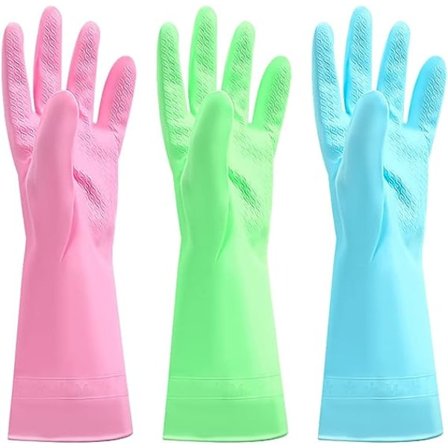 3-pakning gummihansker gjenbrukbare oppvaskhansker myke vanntette husholdningsrengjøringshansker sklisikre kjøkkenhansker oppvaskvask rengjøring