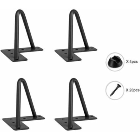 4 st svarta möbelben DIY bord stol hårnålsben med 20 skruvar + 4 bensskydd - 10 cm