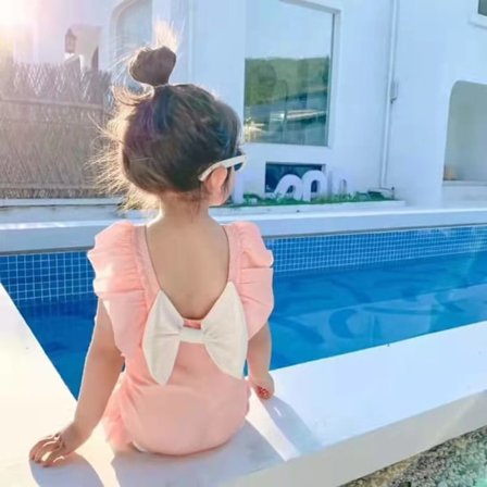 Baby Girls Swimsuit One-Piece Plaid Swimwear Beach Bikini Leopard Ruffles Badetøj Outfits til 0-8 År, Pink (XL)