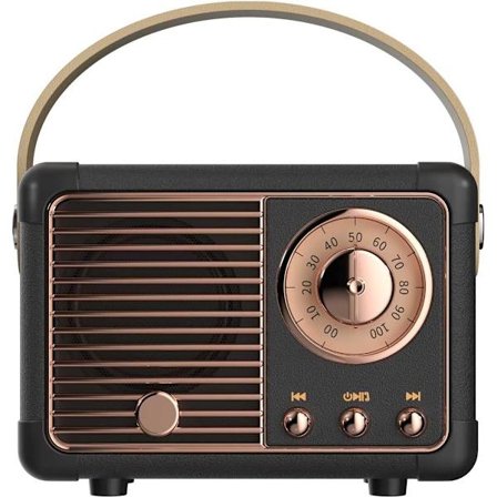 Retro Bluetooth-højttaler, vintageindretning, bærbar trådløs Bluetooth-højttaler, sort