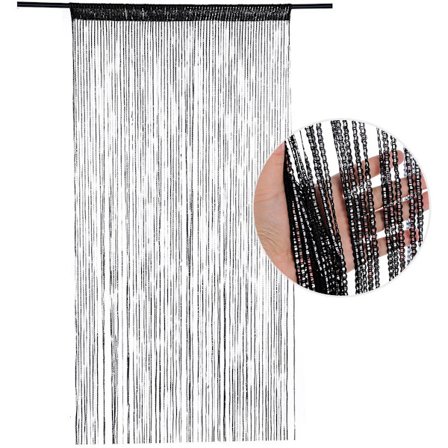 Ovisuoja 200 x 91 cm Oviverho Hyttysverkko Hileillä Tupsuilla Hyönteisverho Kaappiverho Sisustus Oviaukkoihin Musta