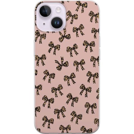 Kompatibelt Mobilskal till Apple Apple iPhone 15 Leopard båge rosetter mönster rosa bakgrund leopard print bågar söta mode flickaktig retro design