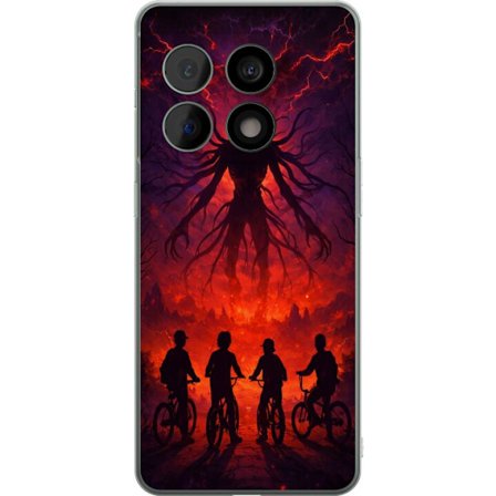 Kompatibelt Mobilskal till OnePlus OnePlus 10 Pro Mörk fantasyillustration inspirerad av Stranger Things med övernaturlig varelse, blixtar och cykla