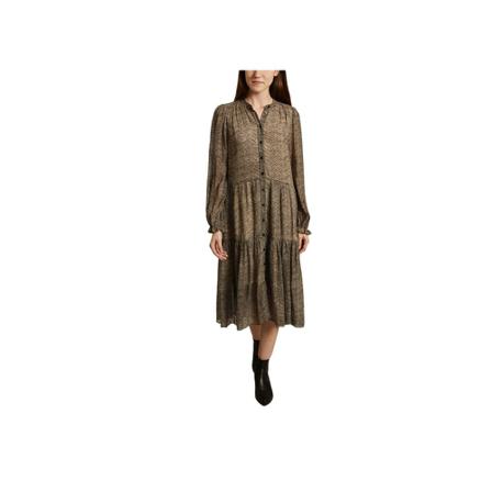 Second Female Second Dame Severine long sleeves zebra pattern midi Kjole Brun, Dame