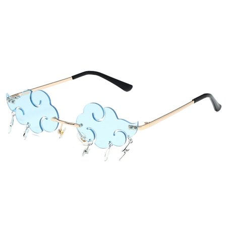Modeglasögon med moln och blixt för kvinnor, kantlösa molnglasögon för män, 90-tals discofestglasögon