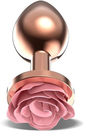 Rosegold Metal Anal Plug With Pink Rose Medium