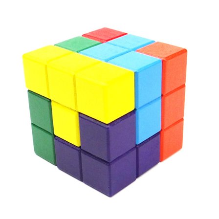 Barnleksak Tetris cube toy trä 3d färgpusselspel