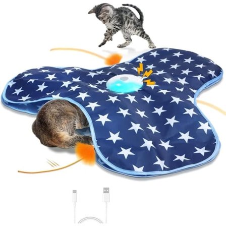 Interactive Cat Toy - Rechargeable Hide and Seek Toy for Indoor Cats, Motion Activated Feather Toy and Chirping Sound