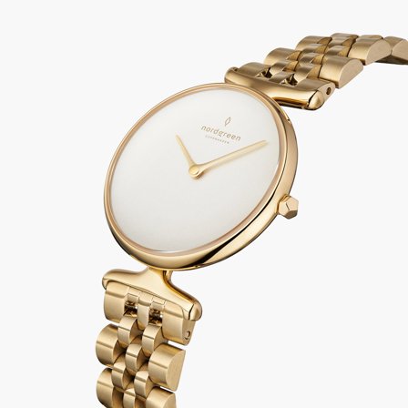 Nordgreen Best Women's Slim Designer Watch - Gold Case - White Dial - 32mm Gold 5-link Strap White Dial Unika